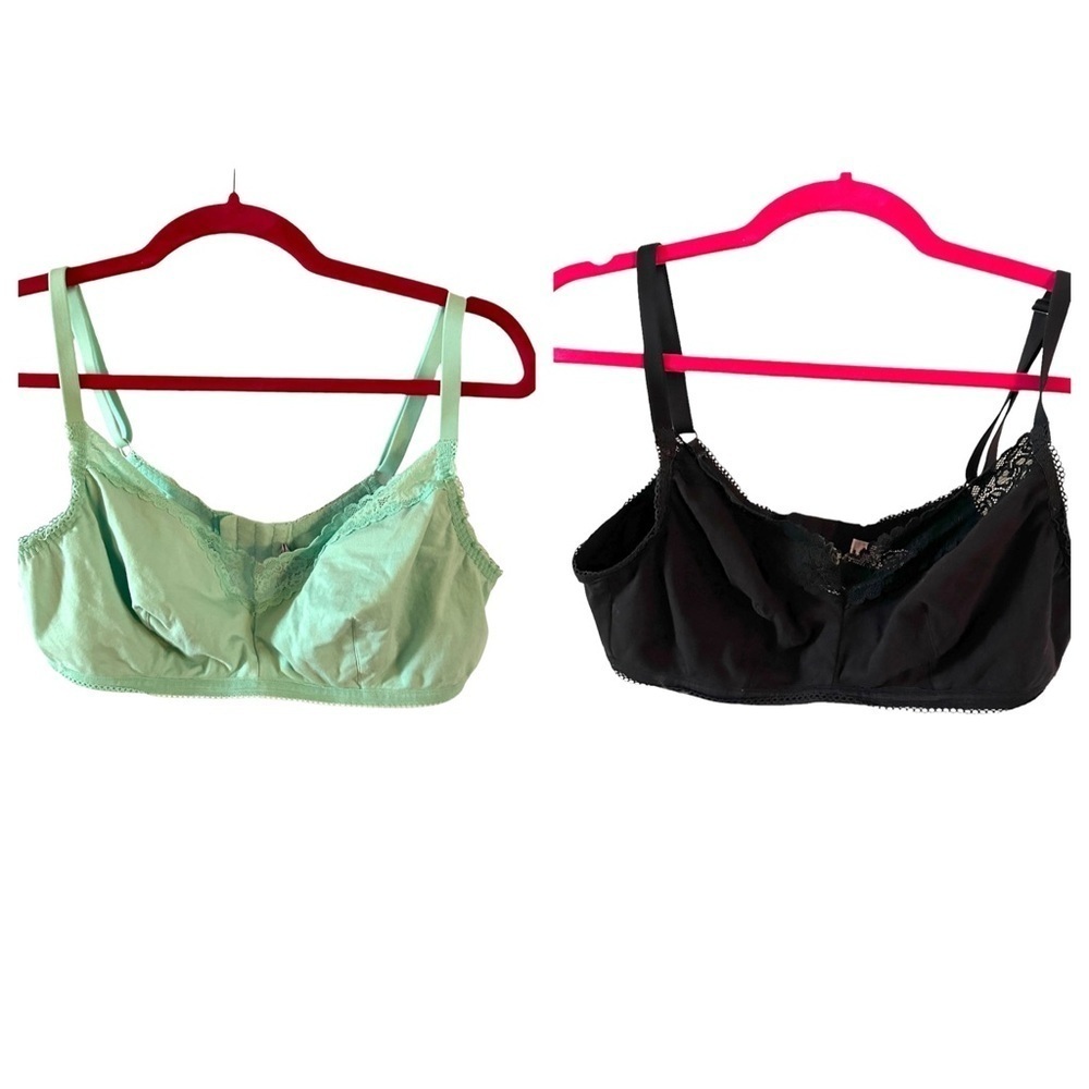 NWOT Savage X Fenty Cotton Lace Wireless‎ Bra Black Green size 1X